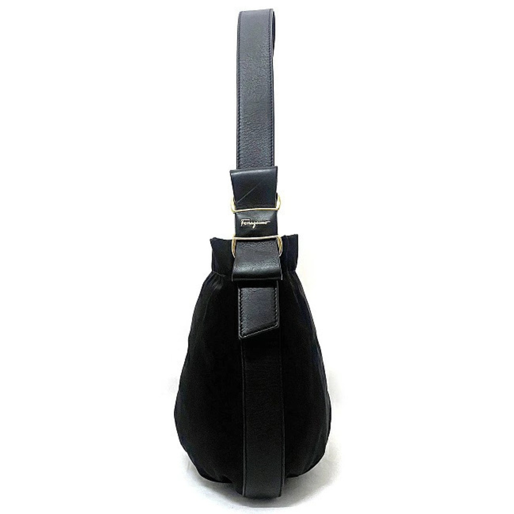Salvatore Ferragamo Leather Handbag Side Rion Shoulder Bag Black Vara Shoulder